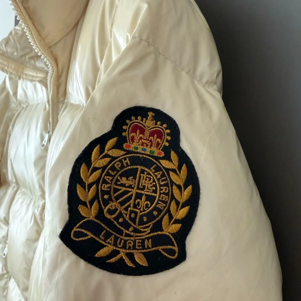 RARE Vintage Ralph Lauren Crest Patch Down-Filled Puffer Jacket in Ivory - Picture 3 of 11